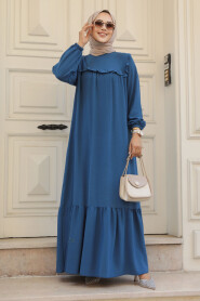 İndigo Blue Hijab Dress 7681IM - 3