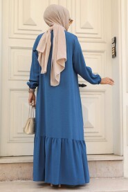 İndigo Blue Hijab Dress 7681IM - 4