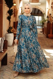 İndigo Blue Hijab Dress 7692IM - 2