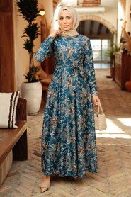 İndigo Blue Hijab Dress 7692IM - 1