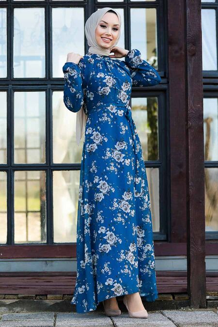 İndigo Blue Hijab Dress 81390IM - NEVA STYLE