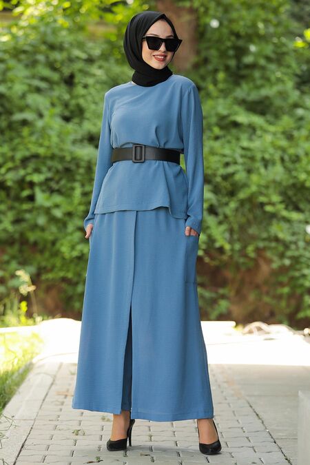 İndigo Blue Hijab Dual Suit Dress 12801IM - NEVA STYLE
