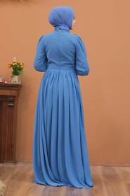  Modern İndigo Blue Islamic Clothing Evening Gown 2022IM - 2