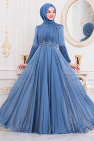 Indigo Blue Hijab Evening Dress 2170IM - 1