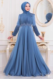 Indigo Blue Hijab Evening Dress 2170IM - 2