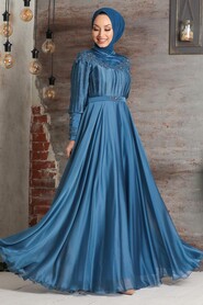 İndigo Blue Hijab Evening Dress 21881IM - 1