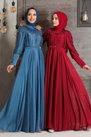 İndigo Blue Hijab Evening Dress 21881IM - 2