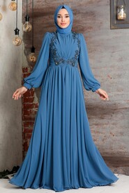 İndigo Blue Hijab Evening Dress 21921IM - 1
