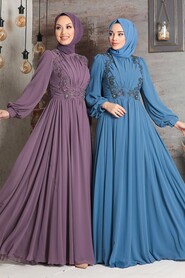İndigo Blue Hijab Evening Dress 21921IM - 2