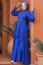  Modern İndigo Blue Islamic Bridesmaid Dress 21930IM - 2