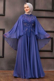 İndigo Blue Hijab Evening Dress 21970IM - 1