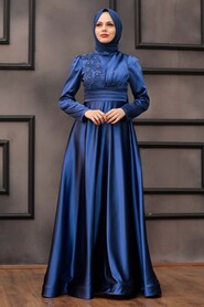  Luxury İndigo Blue Modest Evening Gown 22010IM - 1