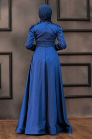 Luxury İndigo Blue Modest Evening Gown 22010IM - 2