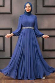  Elegant İndigo Blue Muslim Fashion Wedding Dress 22040IM - 1