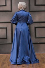  Stylish İndigo Blue Hijab Evening Dress 2205IM - 4