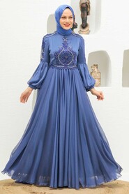  Elegant İndigo Blue Muslim Fashion Evening Dress 2212IM - 3