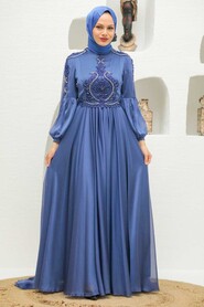  Elegant İndigo Blue Muslim Fashion Evening Dress 2212IM - 2
