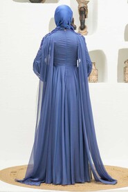  Elegant İndigo Blue Muslim Fashion Evening Dress 2212IM - 5