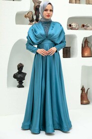  Luxorious İndigo Blue Modest Islamic Clothing Prom Dress 22451IM - 1