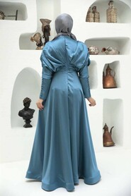  Luxorious İndigo Blue Modest Islamic Clothing Prom Dress 22451IM - 2