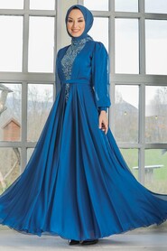  Luxury İndigo Blue Modest Evening Dress 3315IM - 1