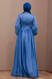 İndigo Blue Hijab Evening Dress 33190IM - 4