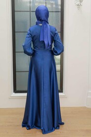  Stylish İndigo Blue Islamic Clothing Engagement Dress 3389IM - 2