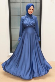  Long İndigo Blue Modest Prom Dress 3449IM - 1