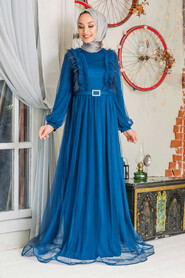 İndigo Blue Hijab Evening Dress 34801IM - 1