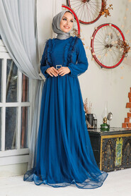 İndigo Blue Hijab Evening Dress 34801IM - 2