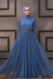  Luxury İndigo Blue Islamic Engagement Gown 3497IM - 1