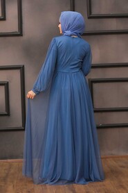  Luxury İndigo Blue Islamic Engagement Gown 3497IM - 2