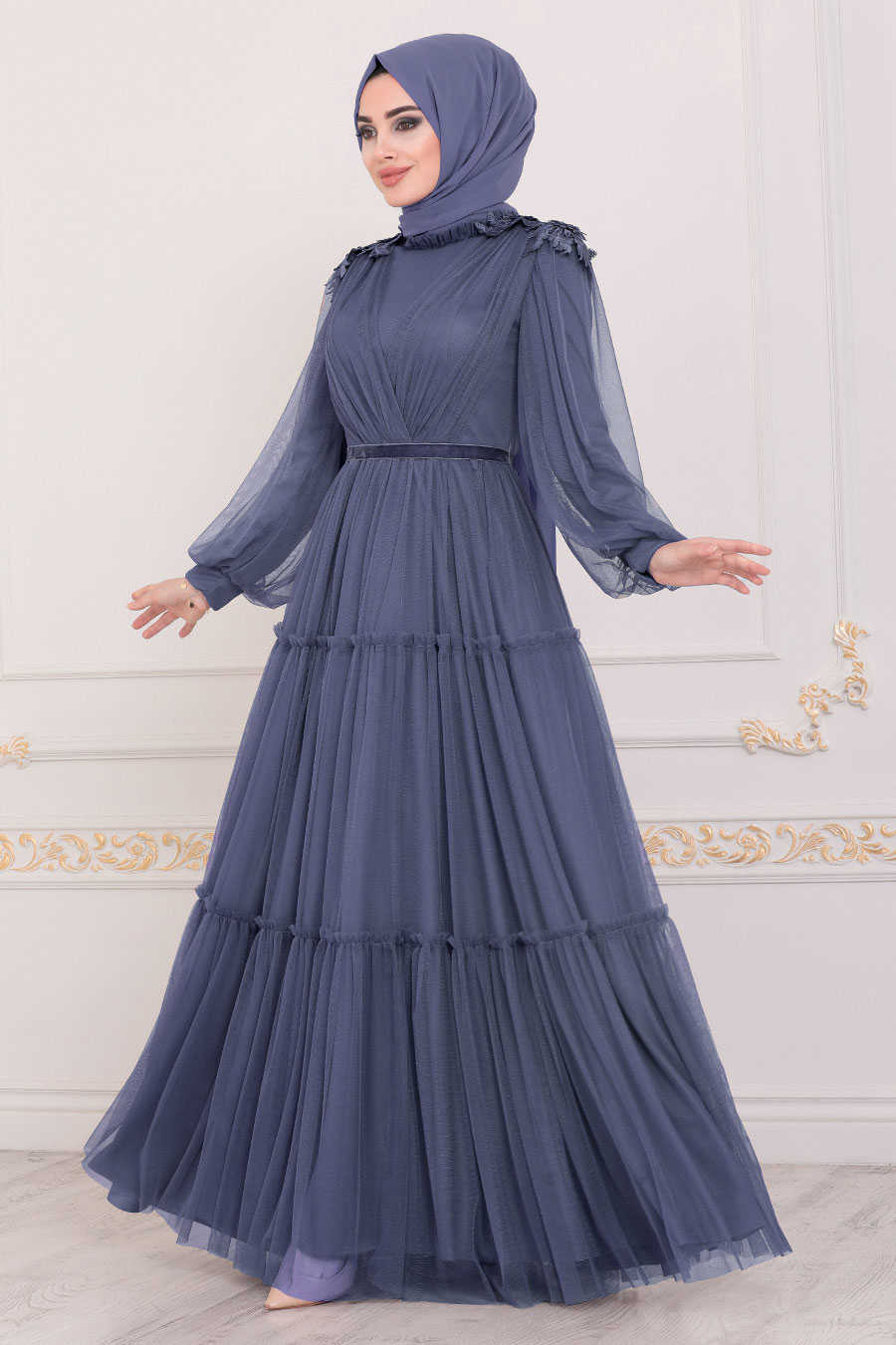 İndigo Blue Hijab Evening Dress 4072IM - Neva-style.com