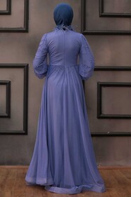  Stylish İndigo Blue Islamic Engagement Dress 4305IM - 2