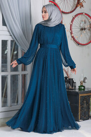  Plus Size İndigo Blue Islamic Wedding Gown 50080IM - 1