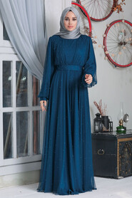  Plus Size İndigo Blue Islamic Wedding Gown 50080IM - 2