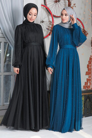  Plus Size İndigo Blue Islamic Wedding Gown 50080IM - 4