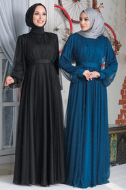  Plus Size İndigo Blue Islamic Wedding Gown 50080IM - 5