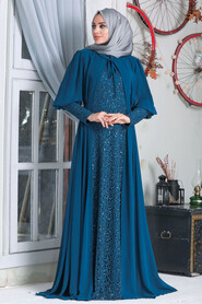 İndigo Blue Hijab Evening Dress 50090IM - 1