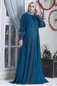 İndigo Blue Hijab Evening Dress 50090IM - 2