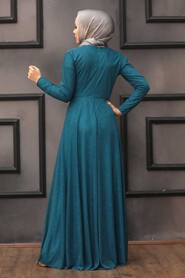  Plus Size İndigo Blue Islamic Evening Gown 50162IM - 2