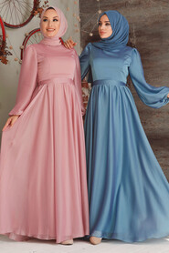  Elegant İndigo Blue Islamic Clothing Evening Gown 5215IM - 6