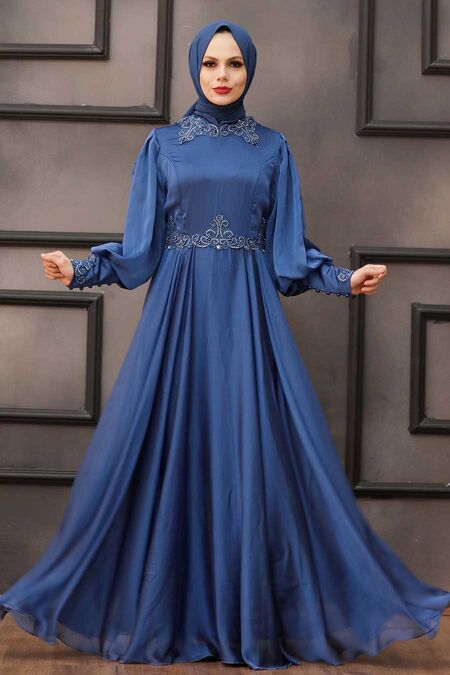 İndigo Blue Hijab Evening Dress 52779IM - Neva-style.com