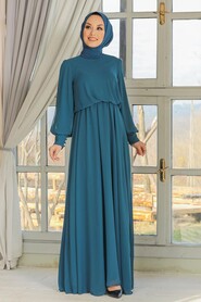  Plus Size İndigo Blue Islamic Evening Dress 54030IM - 1