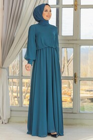  Plus Size İndigo Blue Islamic Evening Dress 54030IM - 2