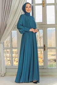  Plus Size İndigo Blue Islamic Evening Dress 54030IM - 3
