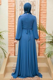  Plus Size İndigo Blue Hijab Engagement Dress 5470IM - 2