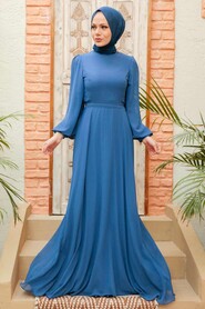  Plus Size İndigo Blue Hijab Engagement Dress 5470IM - 1