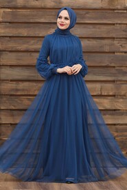 Luxorious İndigo Blue Muslim Wedding Gown 5474IM - 1