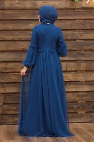  Luxorious İndigo Blue Muslim Wedding Gown 5474IM - 2